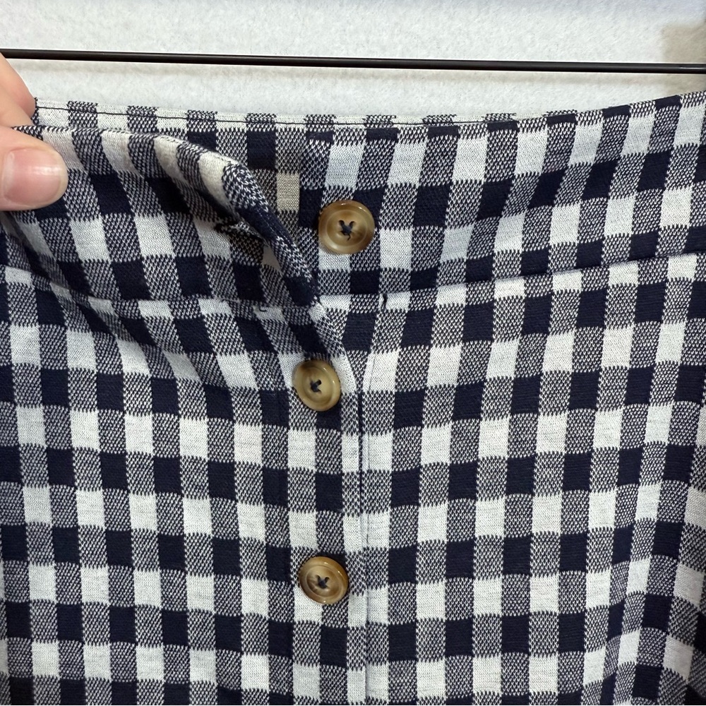 DownEast Women's Isabella Navy Gingham Button Down Pencil Skirt Size L Stretch - Picture 8 of 10